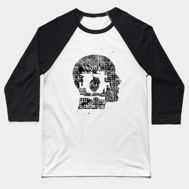 Circuit Man head with heart Baseball T-Shirt by erzebeth